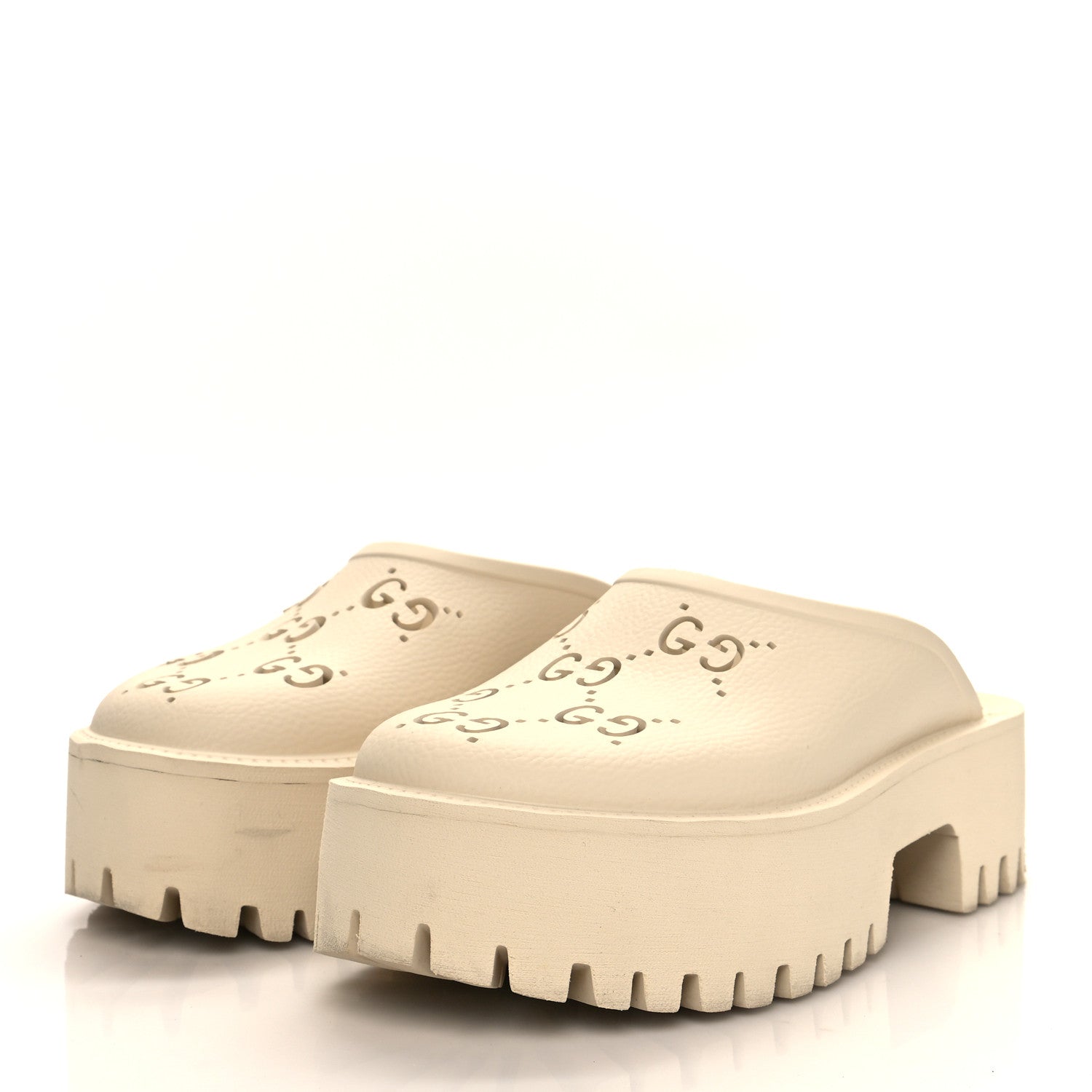 Gucci Rubber GG Monogram Perforated Elea Platform 55mm Lug Sole Sandals 36 Mystic White 3 of 13
