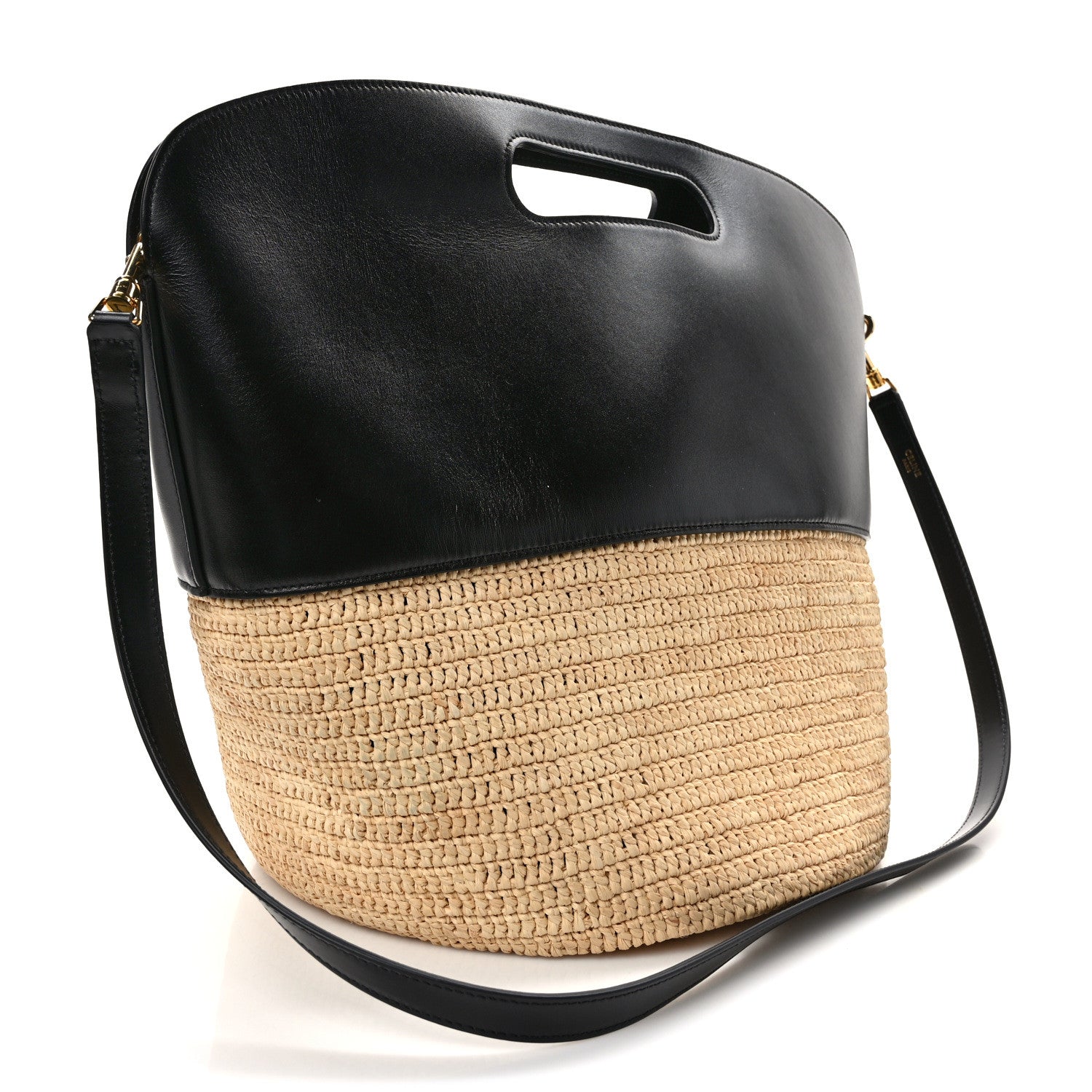 Celine Raffia Calfskin Basket Bag Natural Black 3 of 13