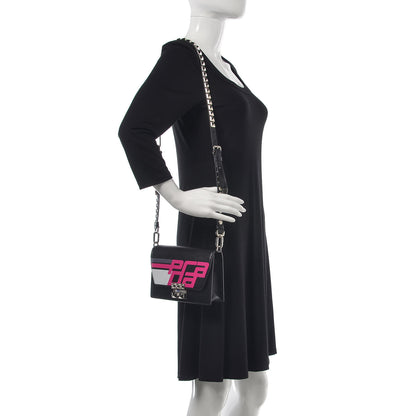 Prada City Calfskin Saffiano Racing Logo Elektra Shoulder Bag Fuxia Black 2 of 8
