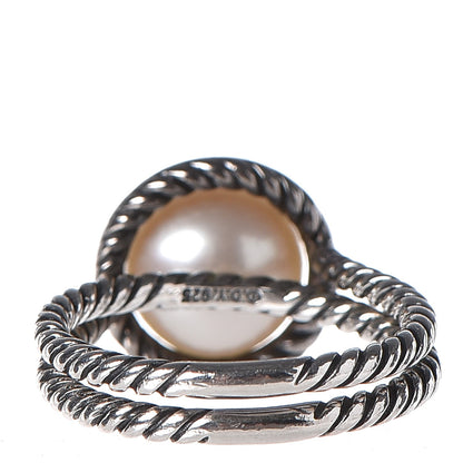 David Yurman Sterling Silver Pave Diamond Pearl Cable Ring 55.7 7.5 4 of 5