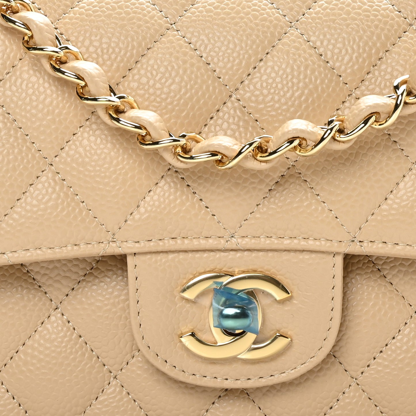 Caviar Quilted Small Double Flap Beige