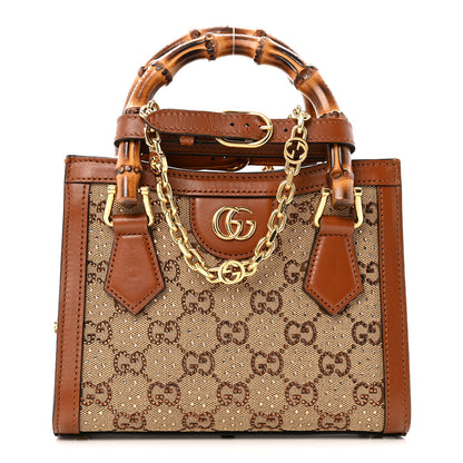 Gucci New Canvas Charisma Calfskin Crystal GG Monogram Mini Diana Tote Bag Camel Ebony 1 of 13