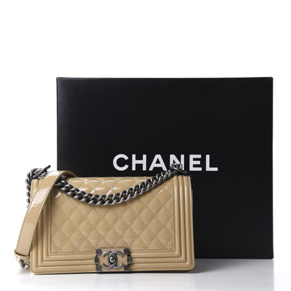 Chanel Patent Calfskin Enamel Quilted Medium Boy Flap Beige 11 of 11