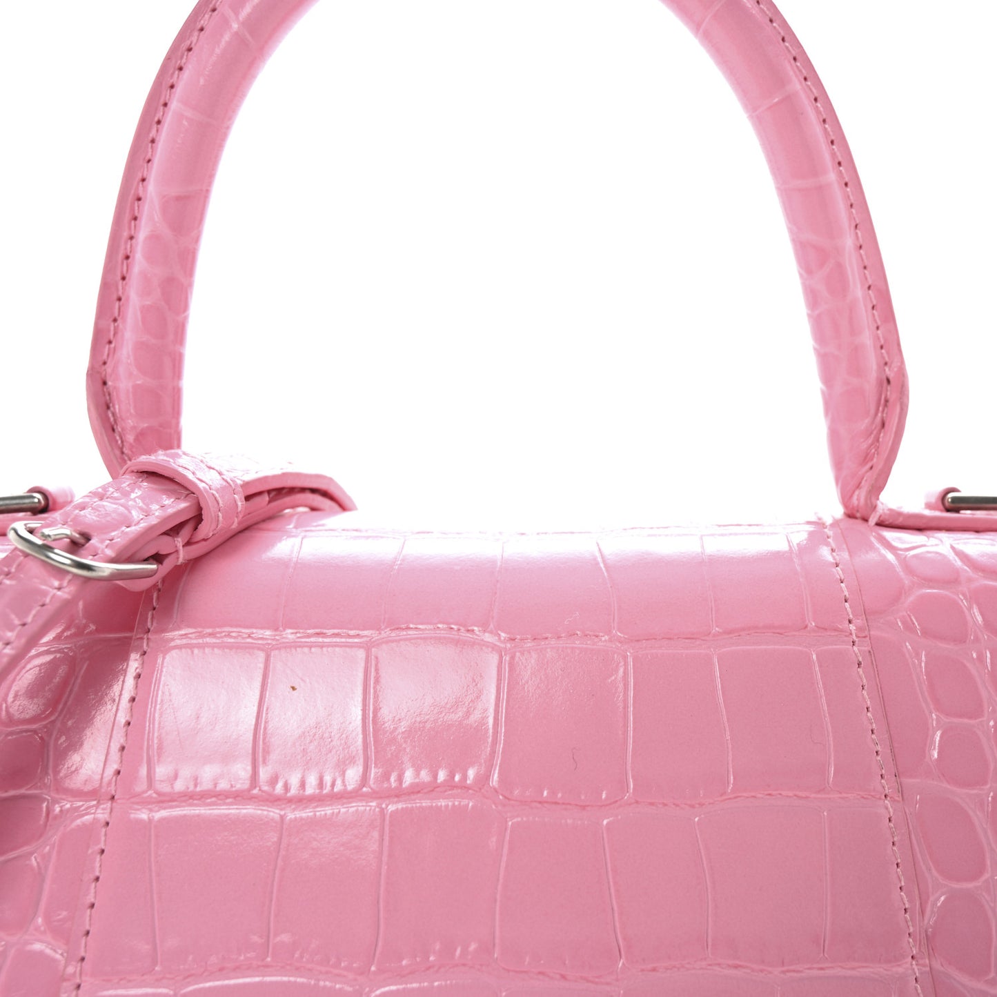 Shiny Calfskin Crocodile Embossed Small Hourglass Top Handle Bag Candy Pink