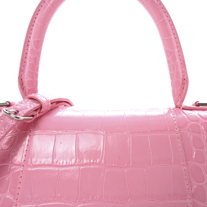 Balenciaga Shiny Calfskin Crocodile Embossed Small Hourglass Top Handle Bag Candy Pink 9 of 11