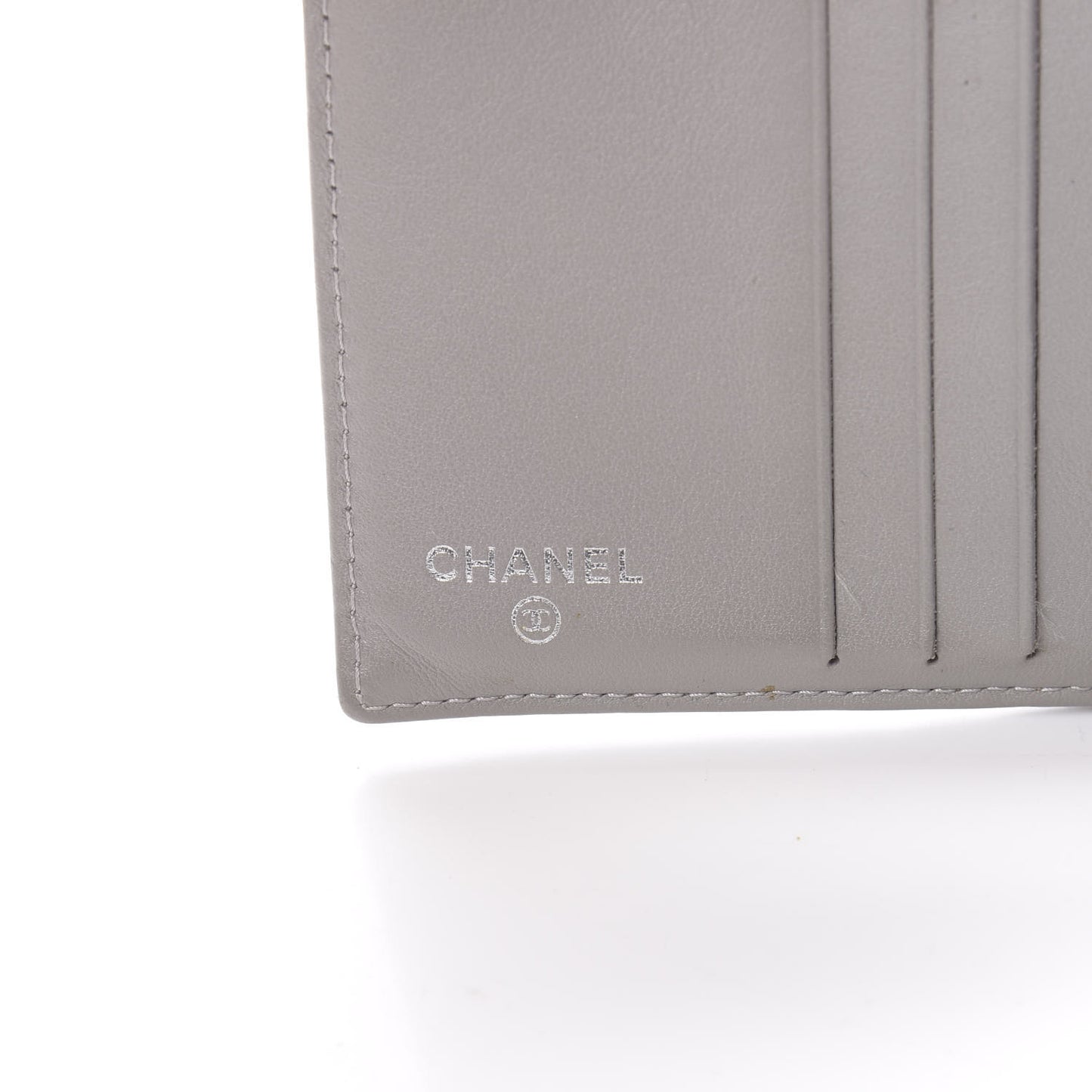Iridescent Caviar Quilted Compact French Flap Wallet Grey