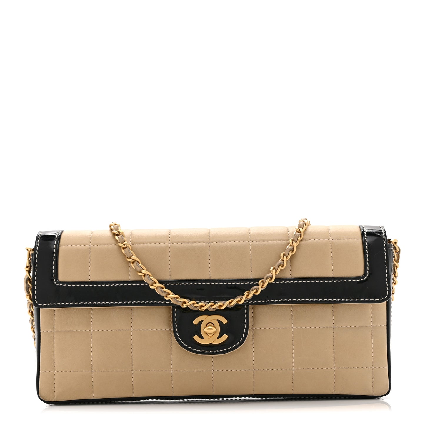 Lambskin Patent East West Chocolate Bar Flap Beige