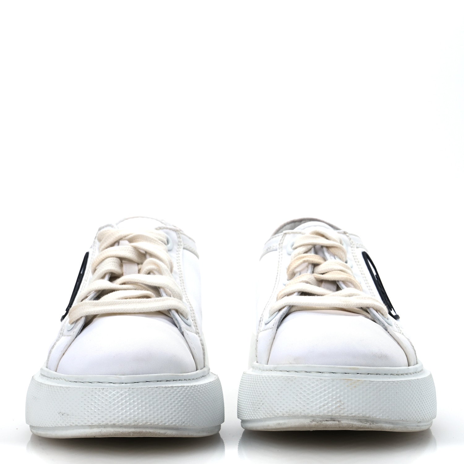 Prada Nylon Gabardine Triangle Logo Platform Sneakers 37 White 3 of 15