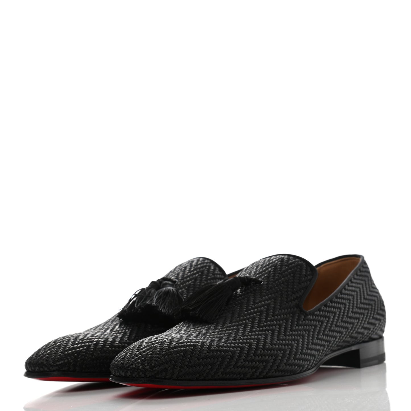 Fabric Chevron Mens Tassel Serge Officialito Flat Loafers 45 Black