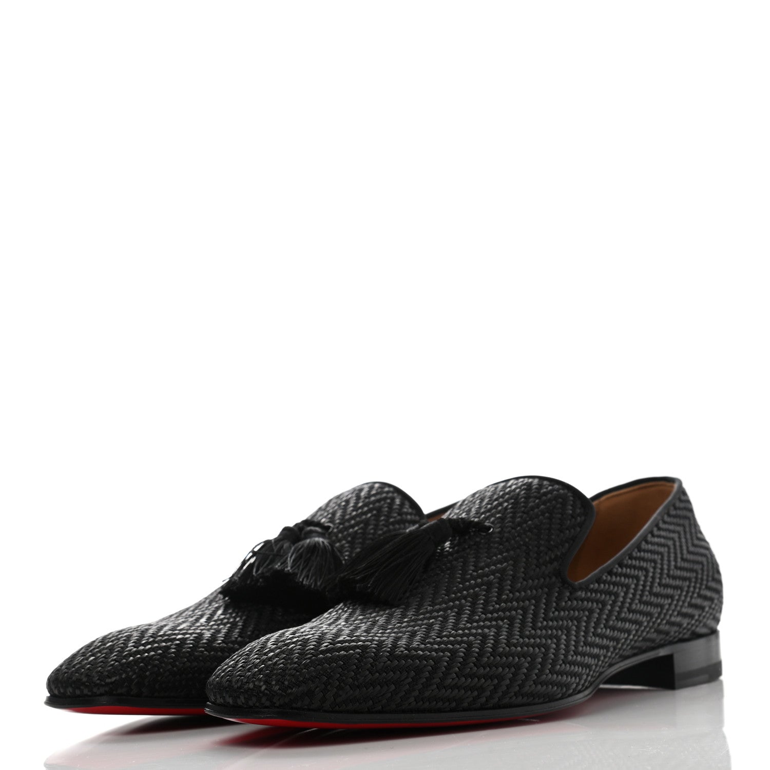 Christian Louboutin Fabric Chevron Mens Tassel Serge Officialito Flat Loafers 45 Black 3 of 7
