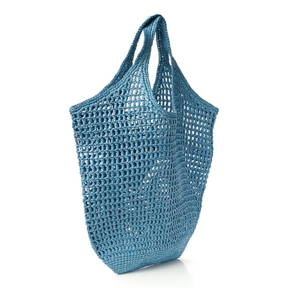Prada Yarn Raffia Effect Crochet Logo Embroidered Shopping Tote Bag Celeste 3 of 9