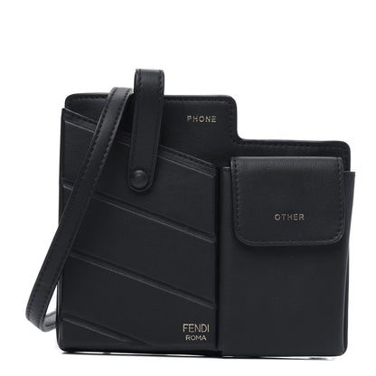 Fendi Vitello Grace Matte Two Pocket Mini Crossbody Black 1 of 4