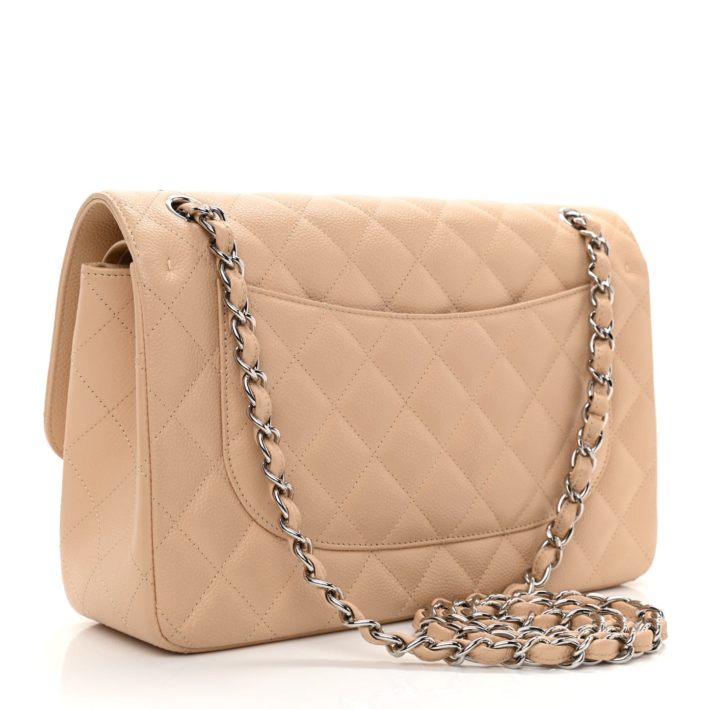 Caviar Quilted Jumbo Double Flap Beige Clair