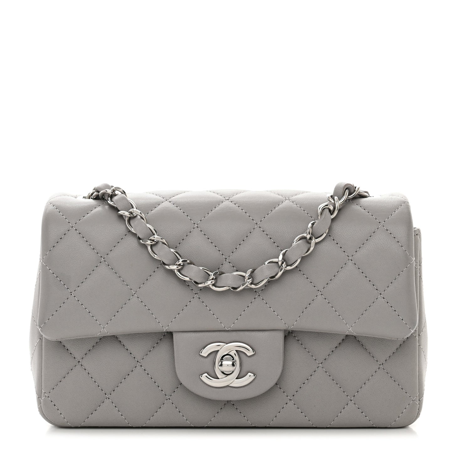 Lambskin Quilted Mini Rectangular Flap Grey