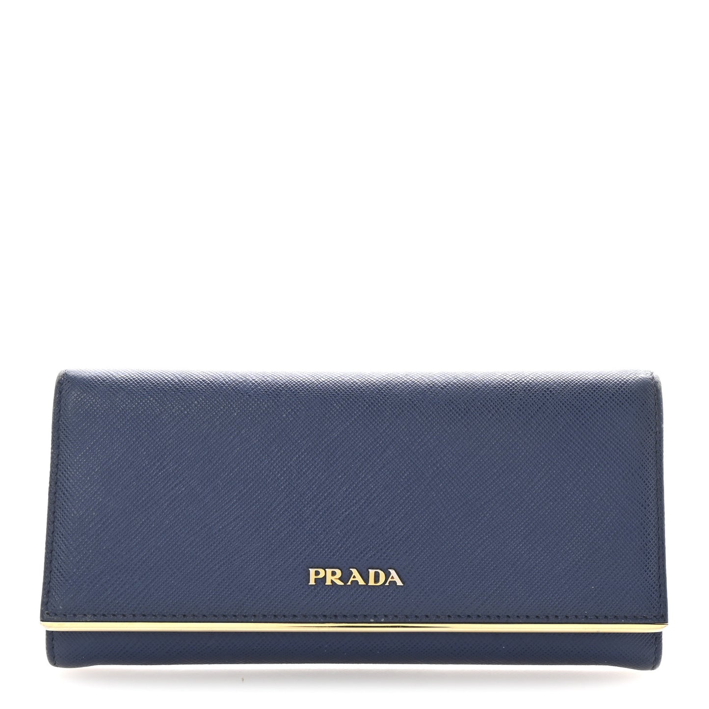 Saffiano Metal Bar Continental Flap Wallet Bluette