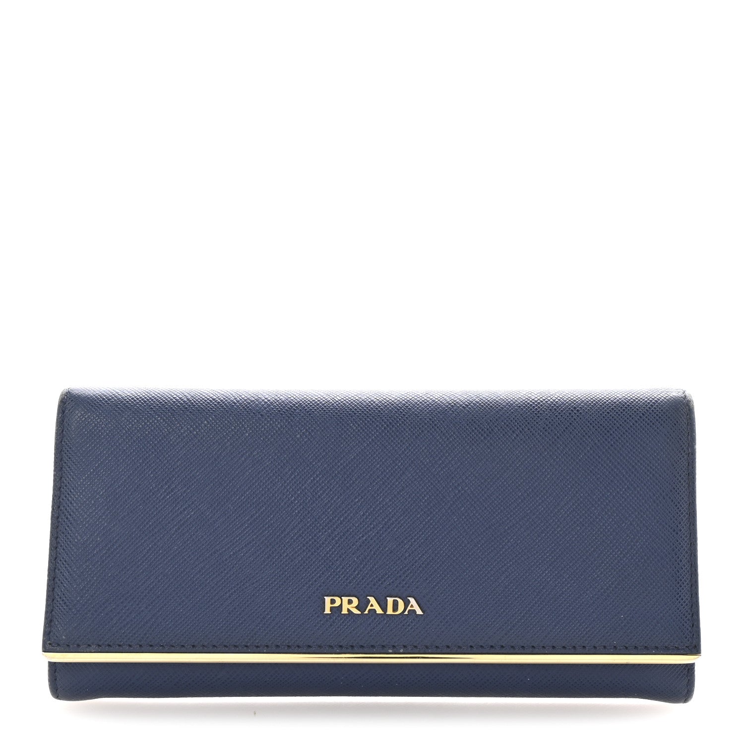 Prada Saffiano Metal Bar Continental Flap Wallet Bluette 1 of 7