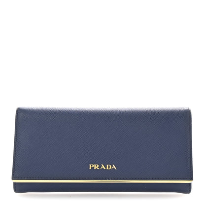 Prada Saffiano Metal Bar Continental Flap Wallet Bluette 1 of 7