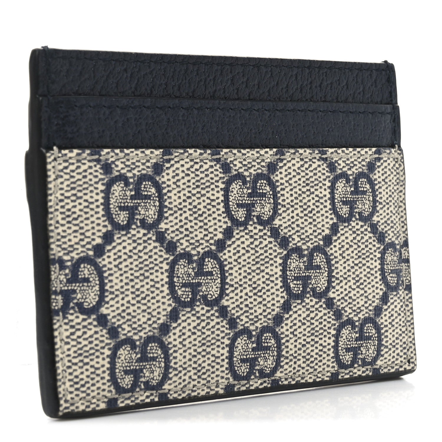 Gucci GG Supreme Monogram Textured Dollar Calfskin Web Ophidia Card Holder Beige Blue 3 of 7
