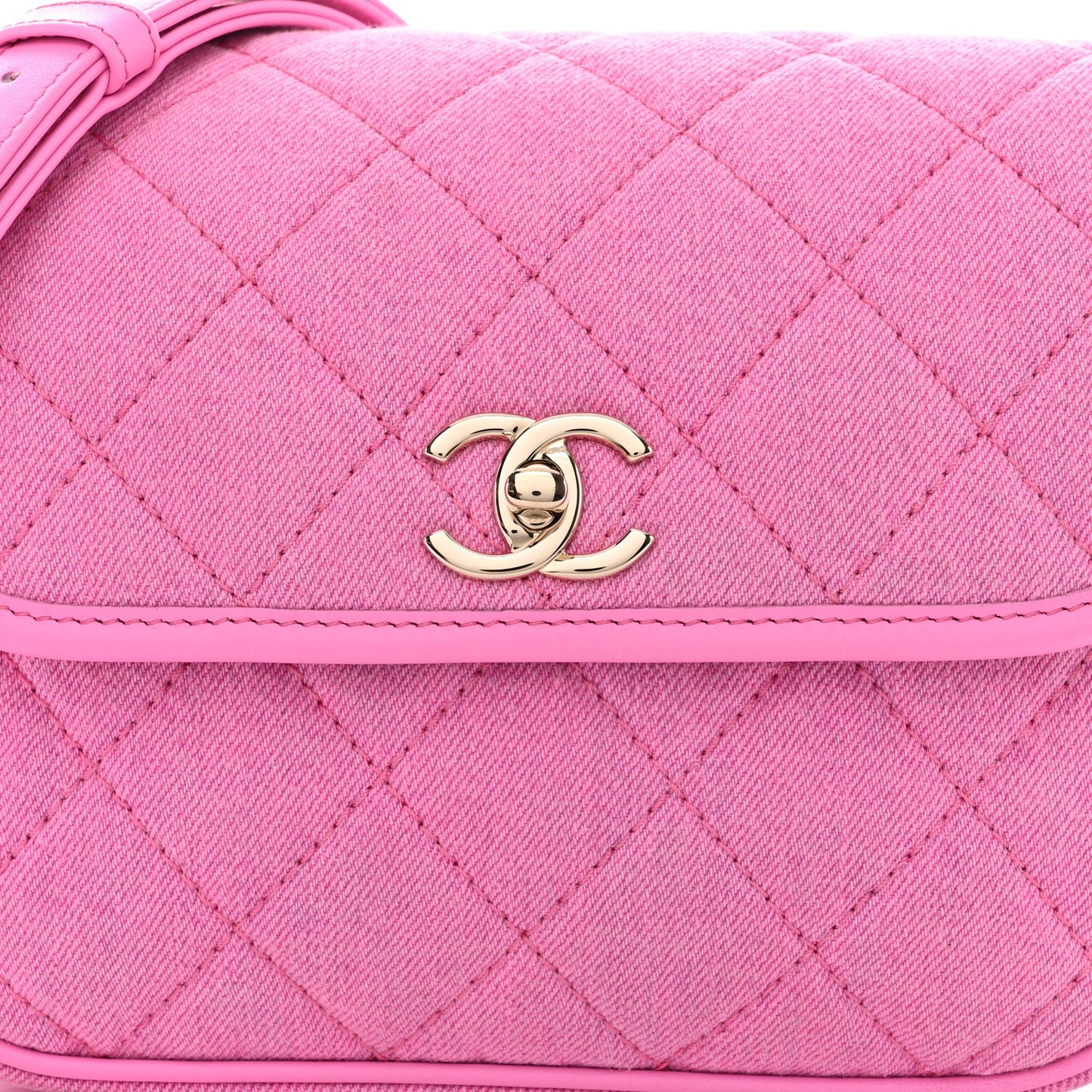 Denim Quilted Small Messenger Flap Neon Pink