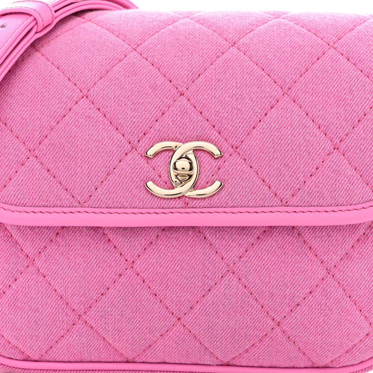 Chanel Denim Quilted Small Messenger Flap Neon Pink 8 of 10