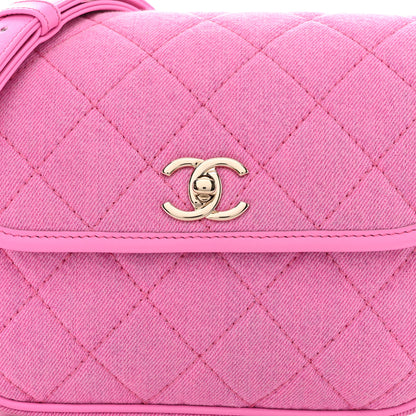 Chanel Denim Quilted Small Messenger Flap Neon Pink 8 of 10