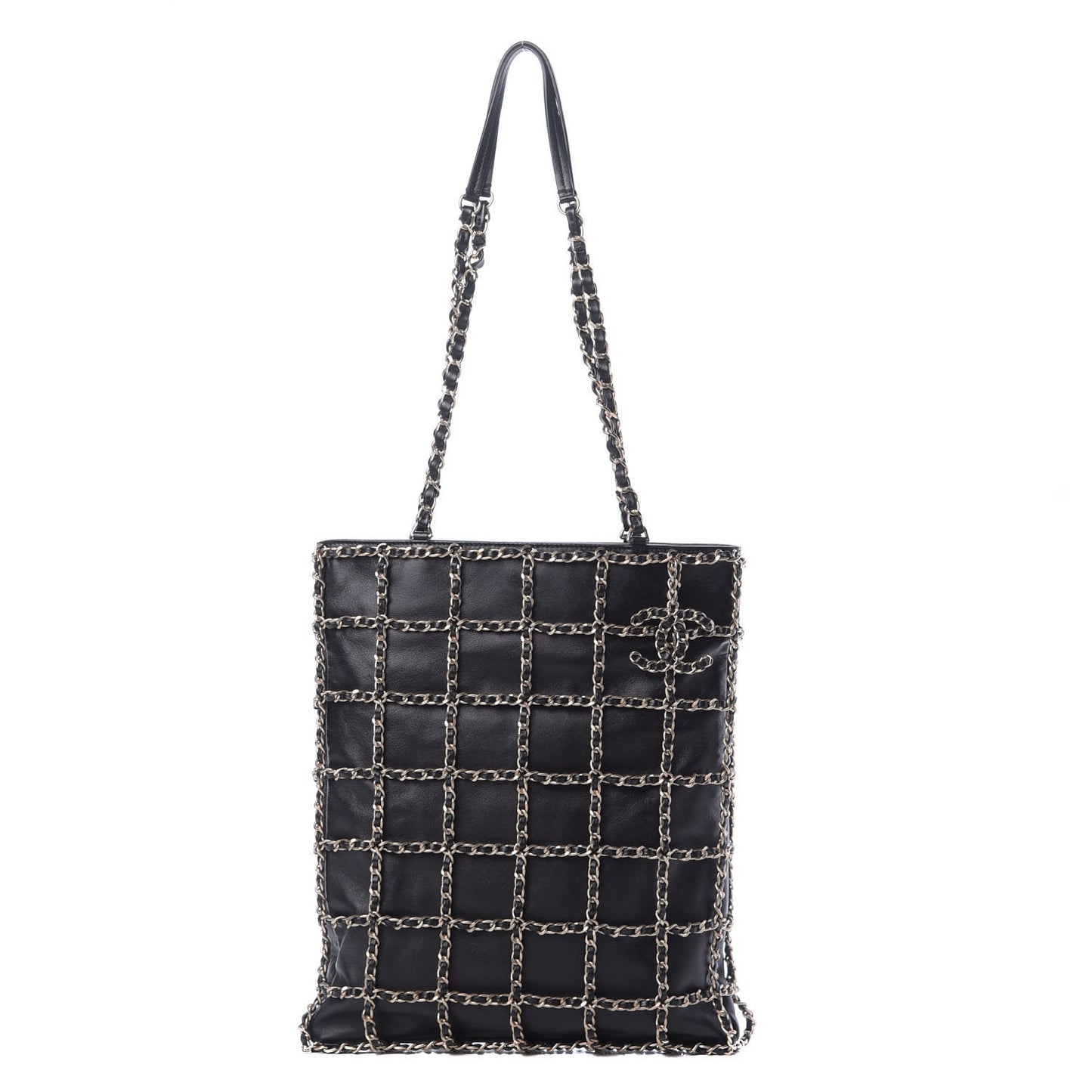 Lambskin Large Shopping Chain Tote Black