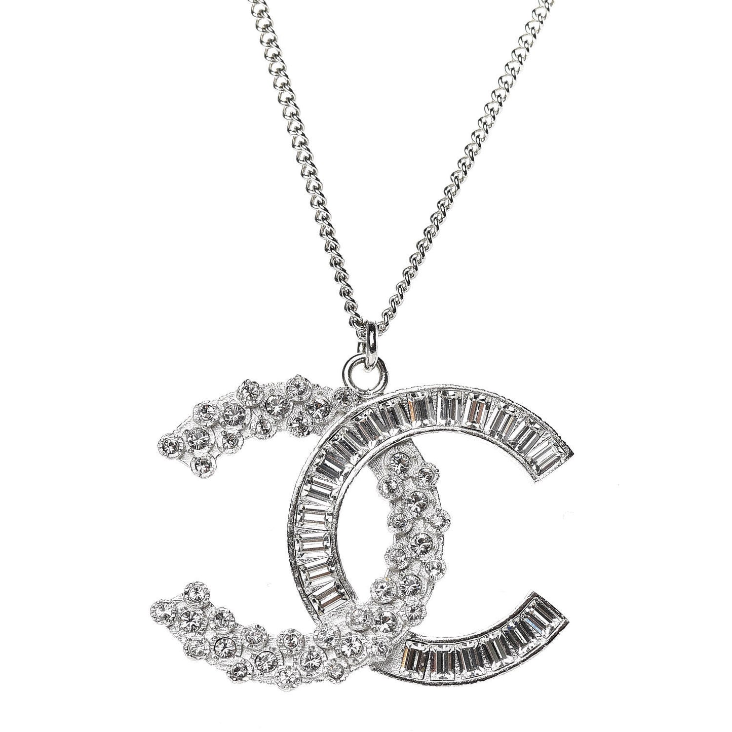 Baguette Crystal Large CC Necklace Silver
