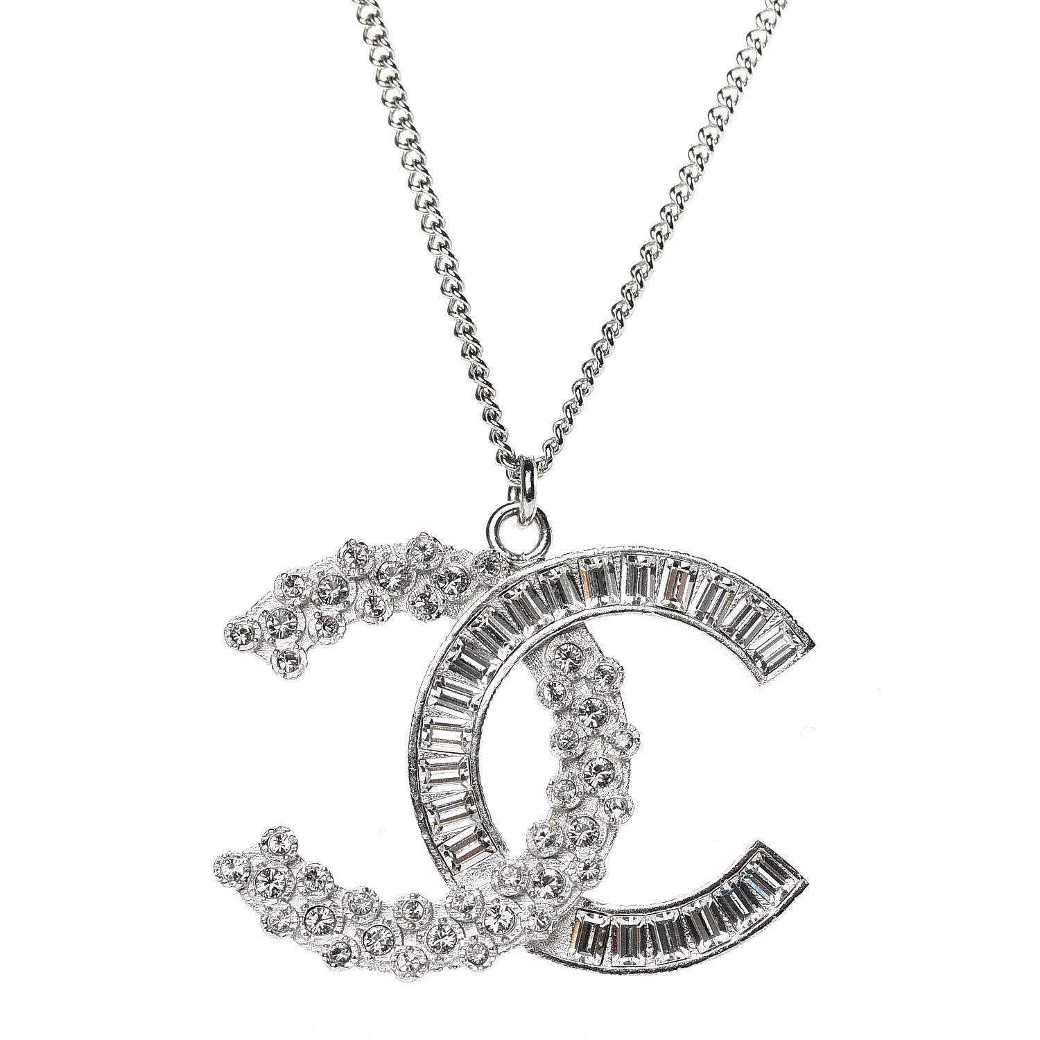 Chanel Baguette Crystal Large CC Necklace Silver 4 of 6