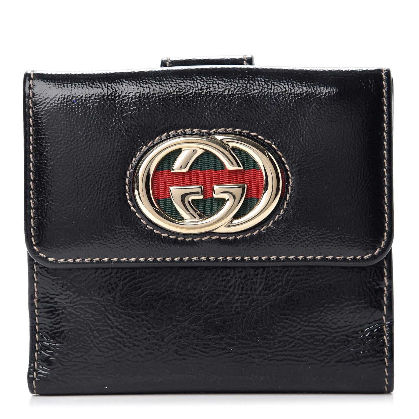 Patent Calfskin Compact Britt Wallet Black