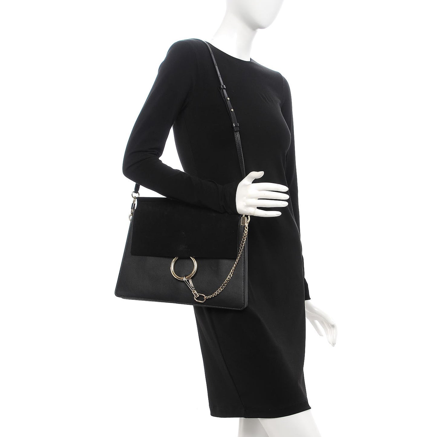 Suede Calfskin Medium Faye Shoulder Bag Black