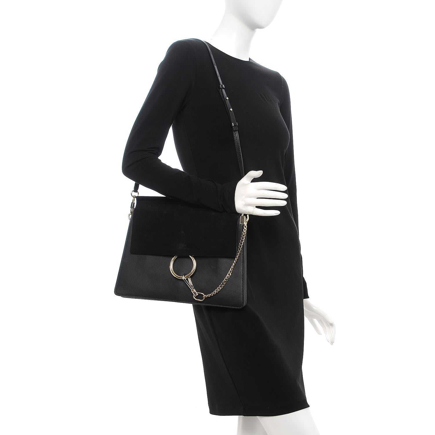 Chloe Suede Calfskin Medium Faye Shoulder Bag Black 2 of 7