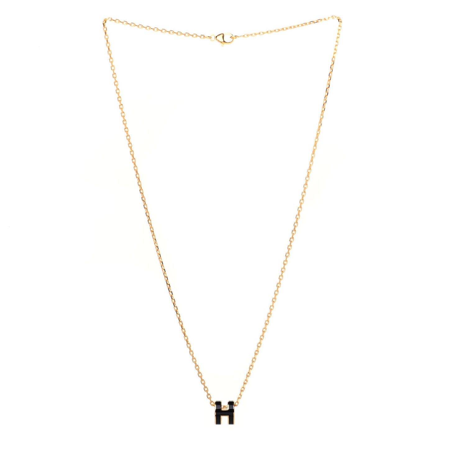Lacquered Gold Mini Pop H Pendant Necklace Black