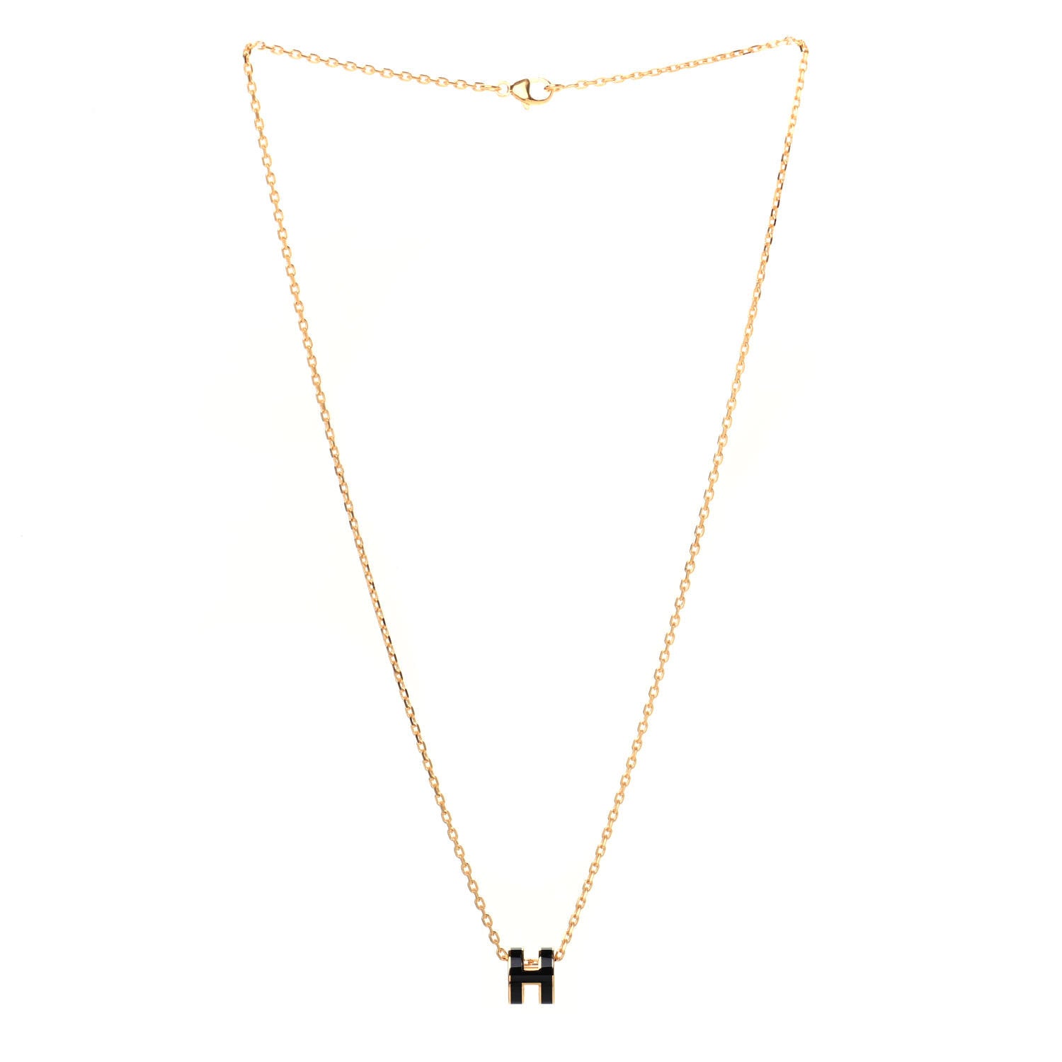 Hermes Lacquered Gold Mini Pop H Pendant Necklace Black 2 of 4