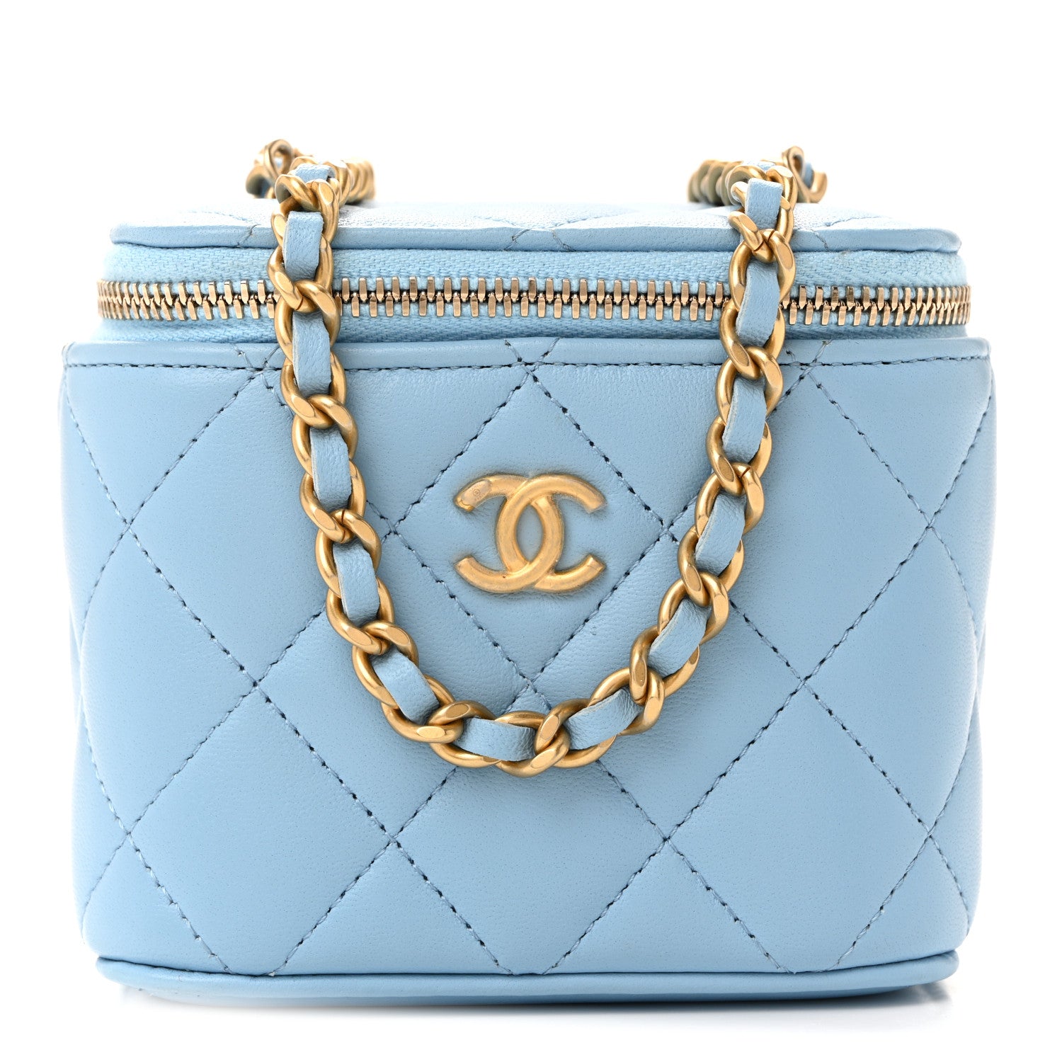 Chanel Lambskin Quilted Pearl Crush Mini Vanity Case With Chain Light Blue 1 of 9