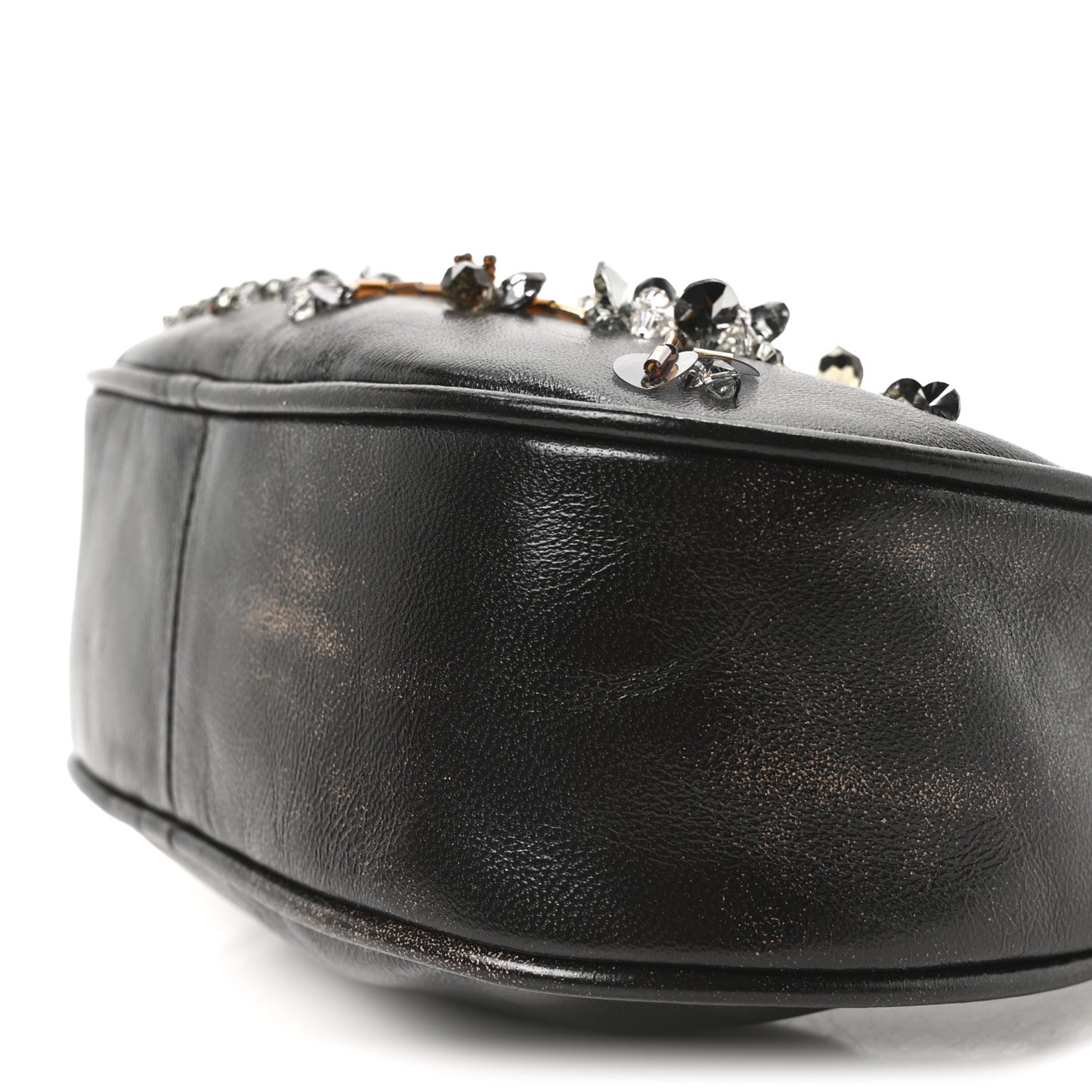 Nappa Crystal Embroidered Mini Wander Hobo Caffe