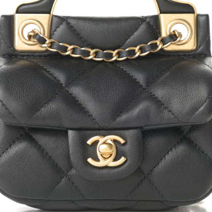 Chanel Calfskin Quilted Lady Handle Flap Card Holder With Chain Black 8 of 12
