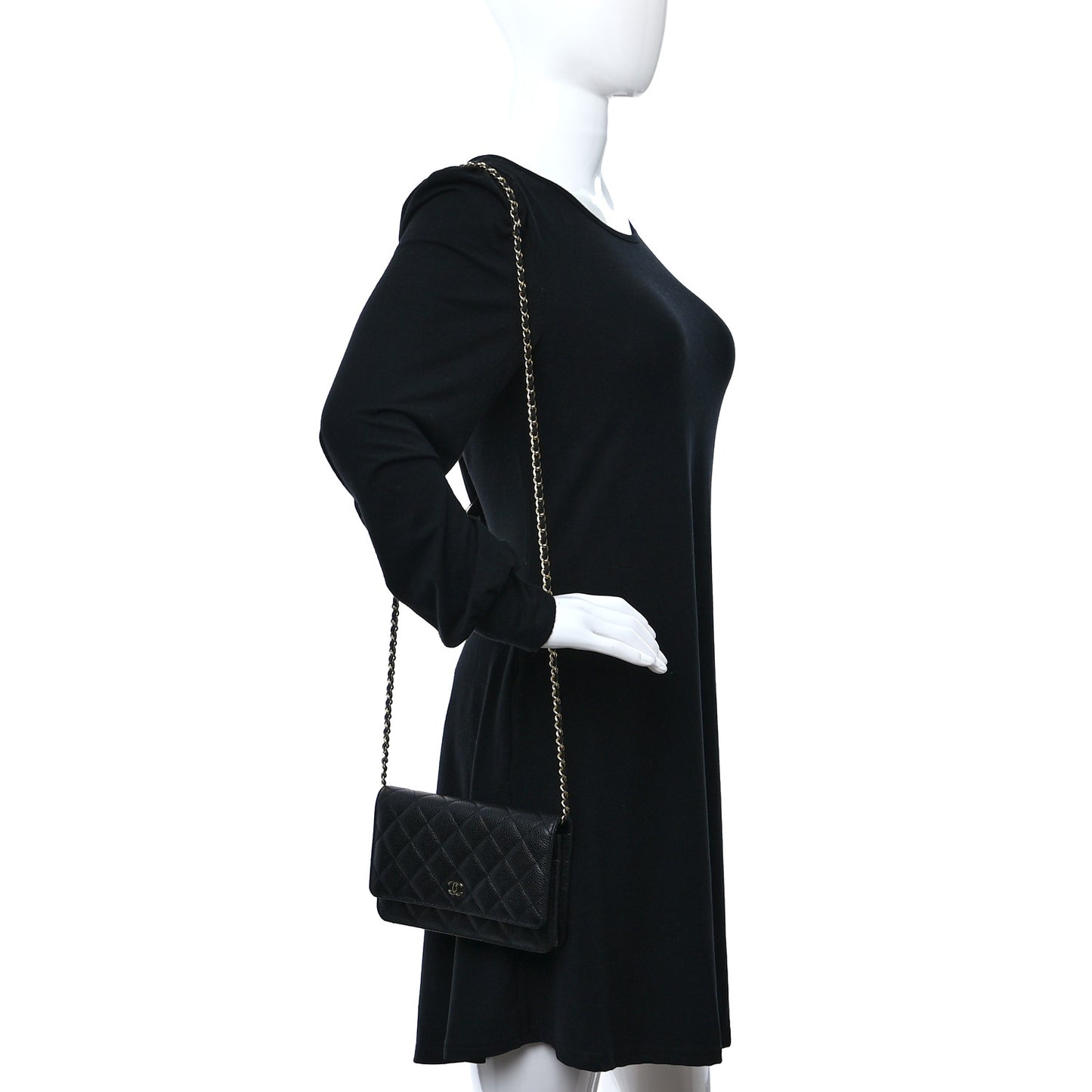 Caviar Quilted Wallet on Chain WOC Black