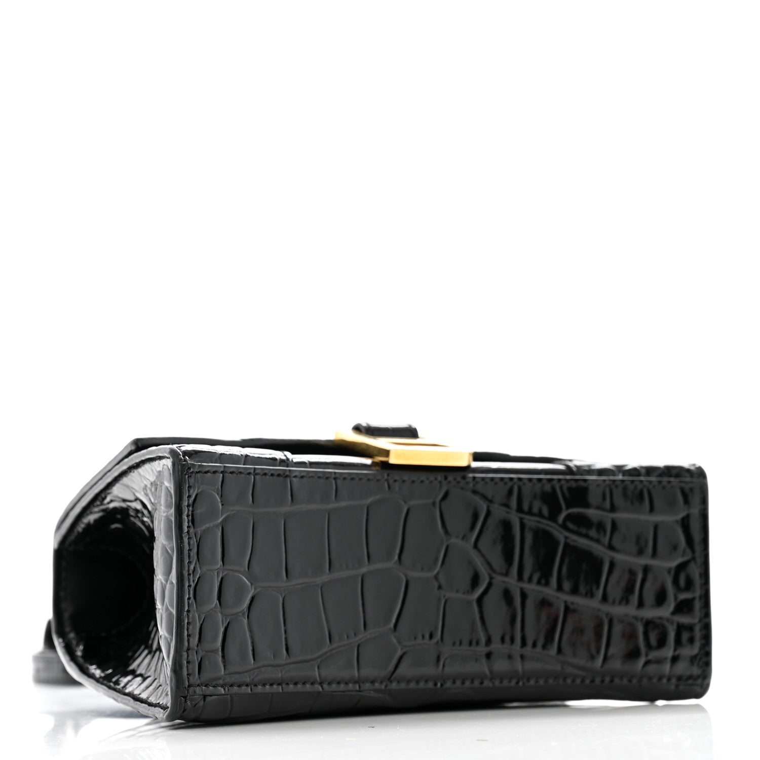 Balenciaga Shiny Calfskin Crocodile Embossed Hourglass Top Handle Bag XS Black 4 of 11