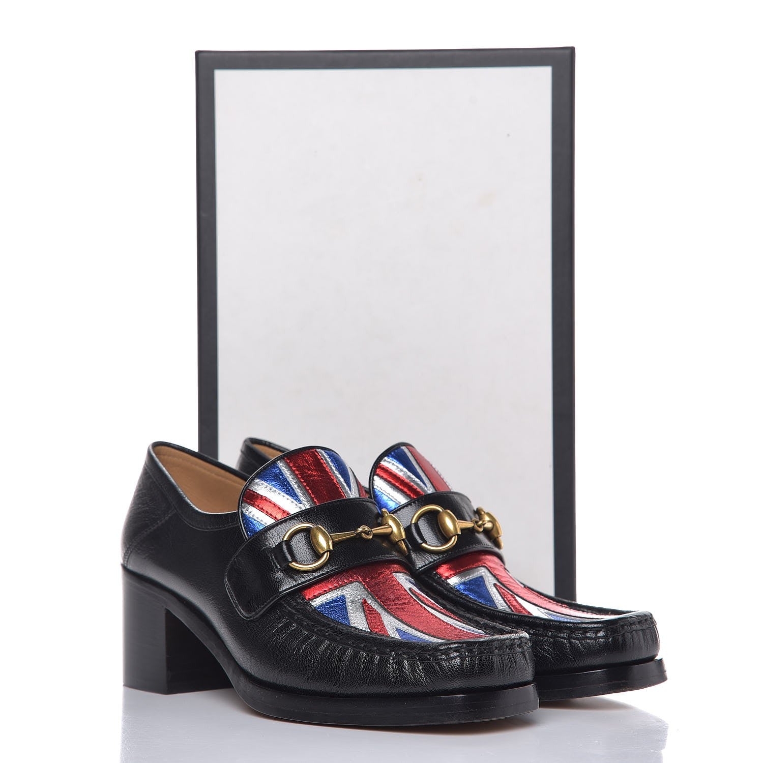 Gucci Lambskin Union Jack Horsebit Loafer Pumps 37 Black 11 of 11