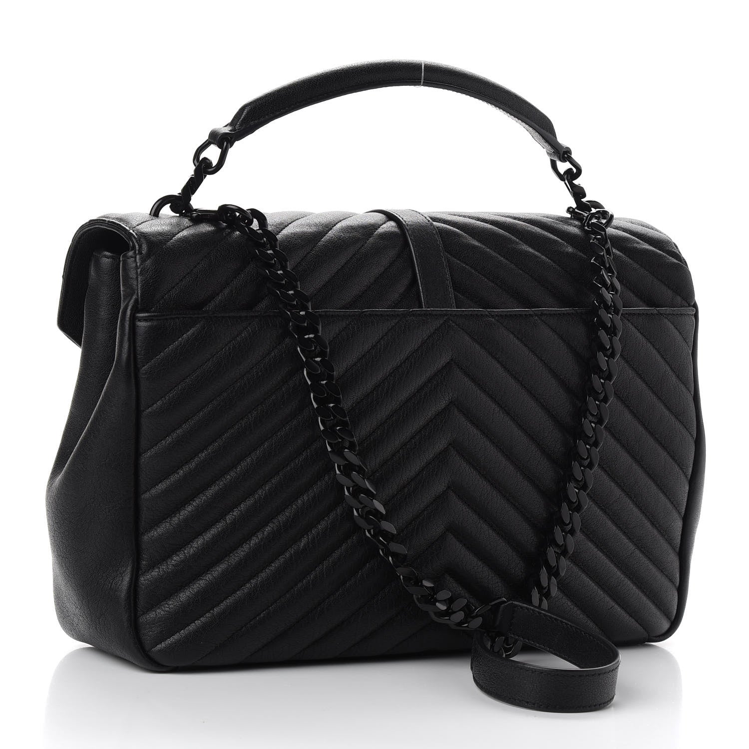 Saint Laurent Sheepskin Matelasse Chevron Monogram Monochrome Large College Satchel Black 5 of 18