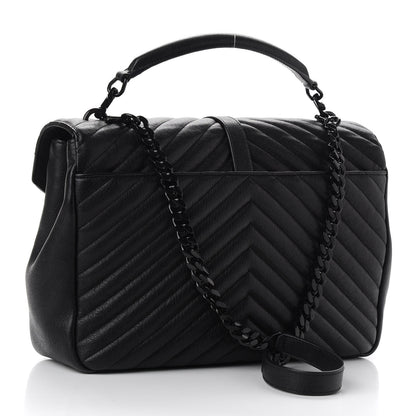 Saint Laurent Sheepskin Matelasse Chevron Monogram Monochrome Large College Satchel Black 5 of 18