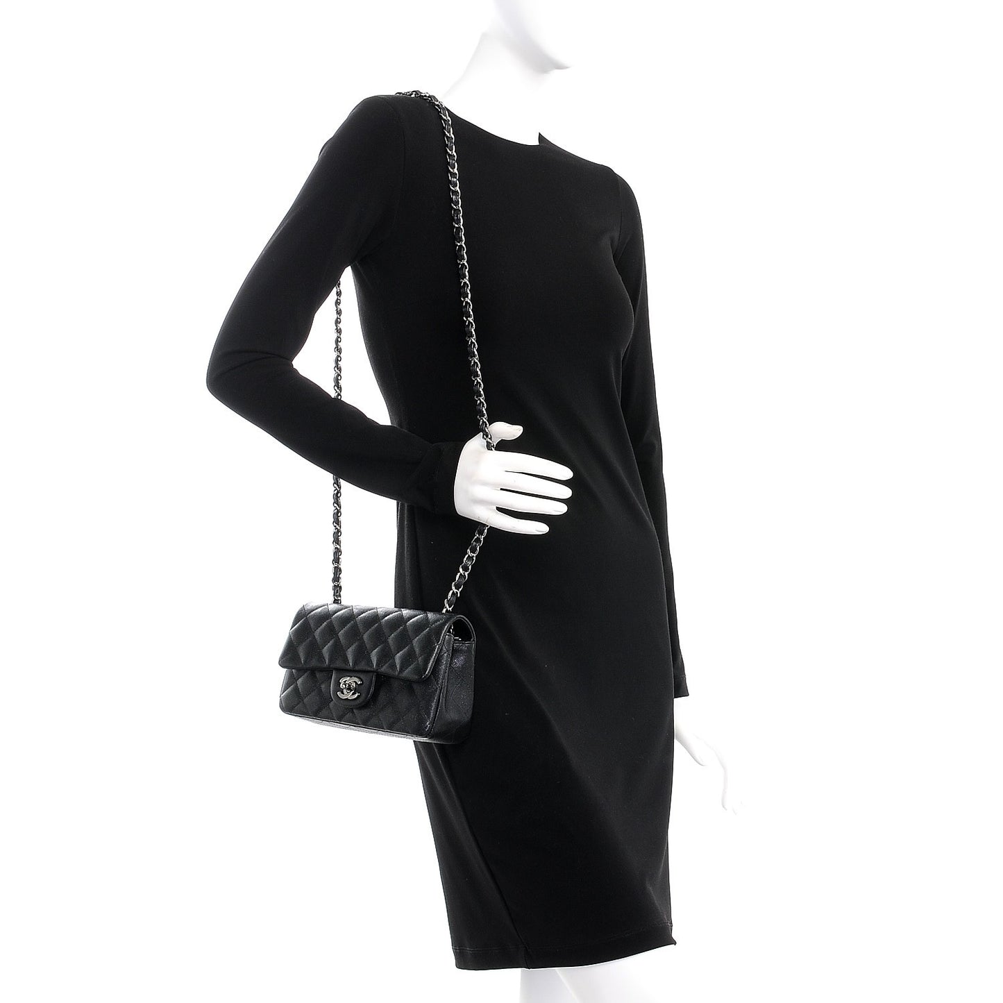 Iridescent Caviar Quilted Mini Rectangular Flap Black