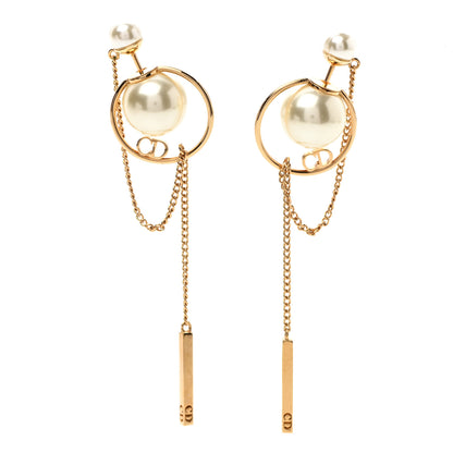 Christian Dior Pearl Tribales Dangle Chain Earrings Gold 1 of 4