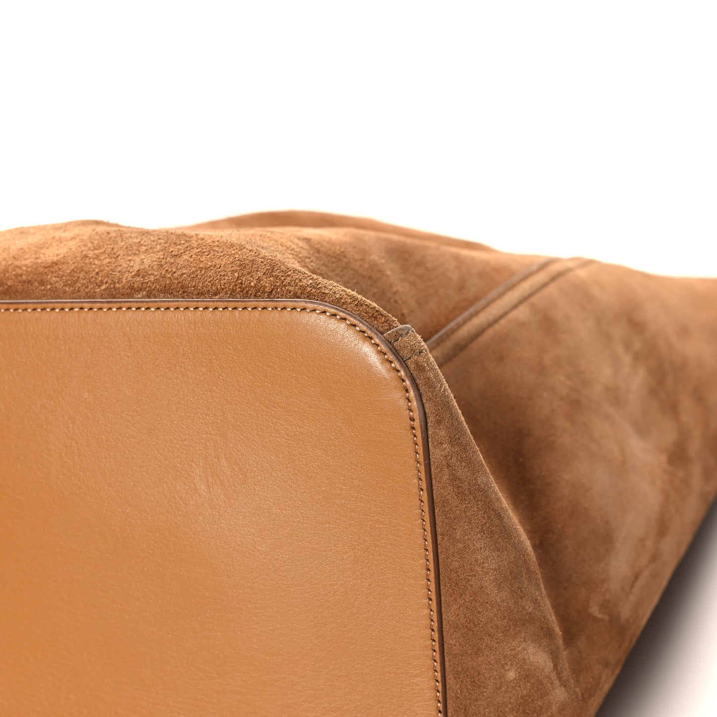 Suede Calfskin Large Pebble Bucket Bag Tobacco