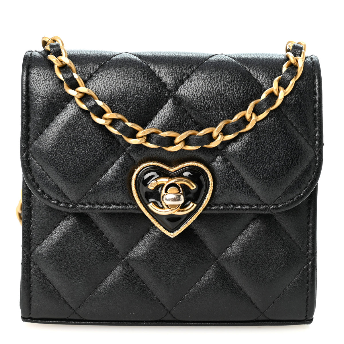 Chanel Lambskin Plexiglass Quilted Coco Love Clutch With Chain Black 1 of 11