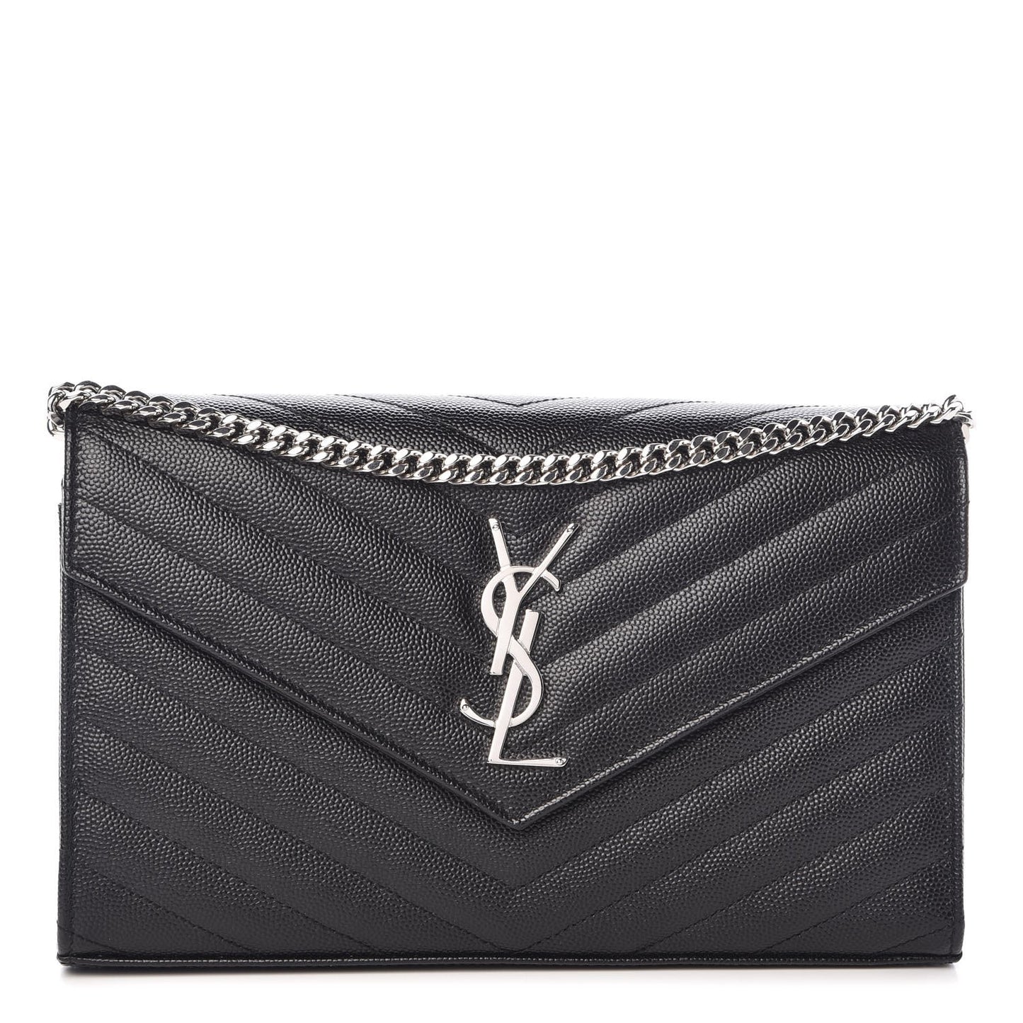 Grain De Poudre Matelasse Chevron Monogram Chain Wallet Black