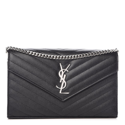 Saint Laurent Grain De Poudre Matelasse Chevron Monogram Chain Wallet Black 1 of 7