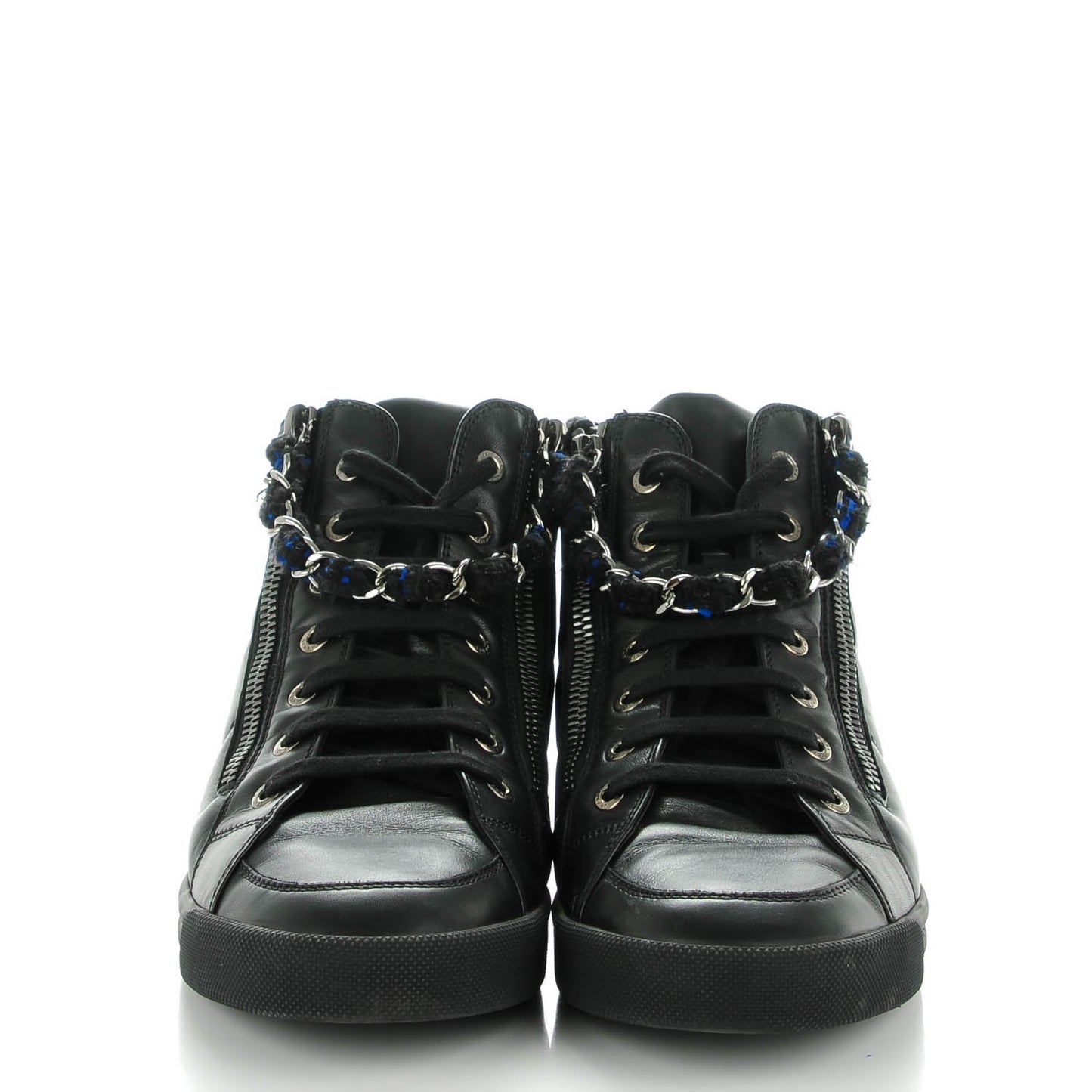 Lambskin Tweed Zipped Sneakers 38 Black Blue