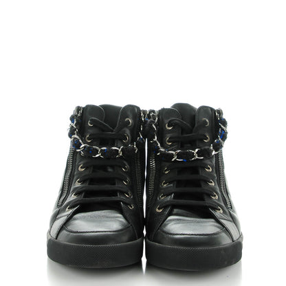 Chanel Lambskin Tweed Zipped Sneakers 38 Black Blue 2 of 9
