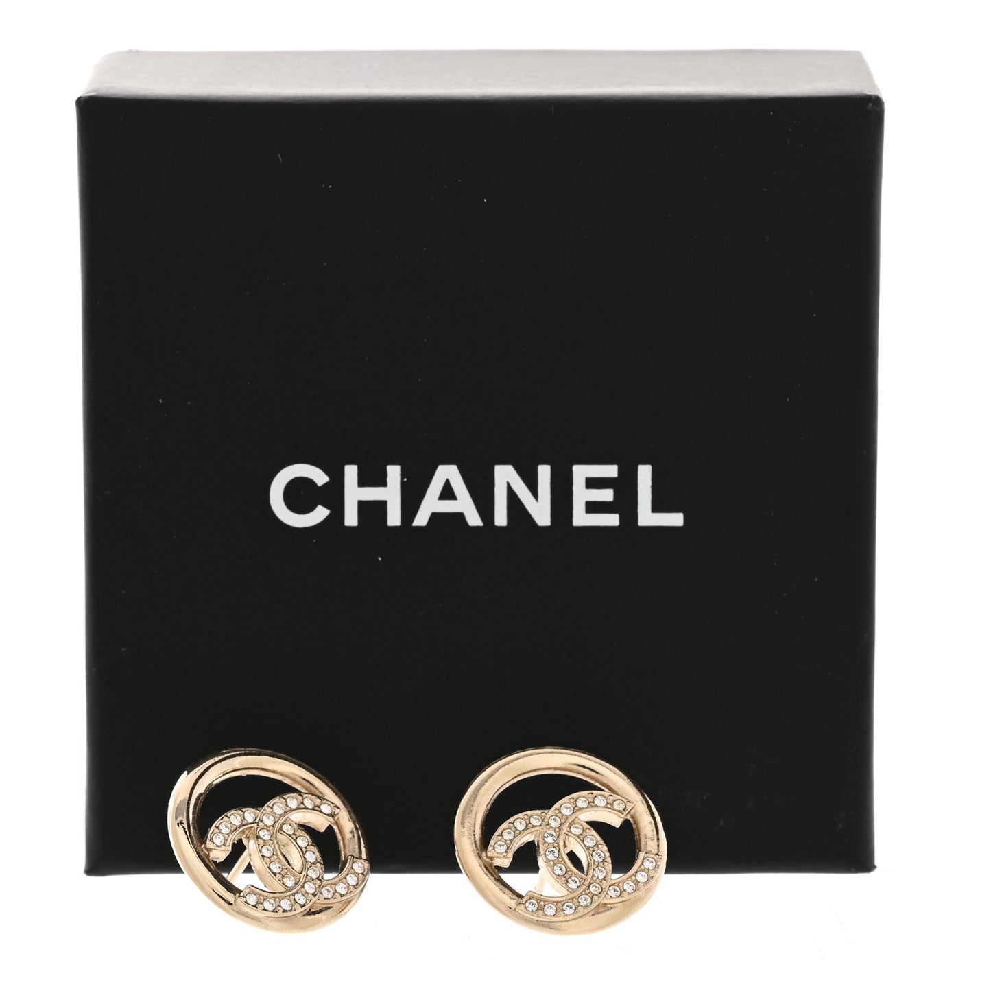 Crystal CC Round Earrings Gold